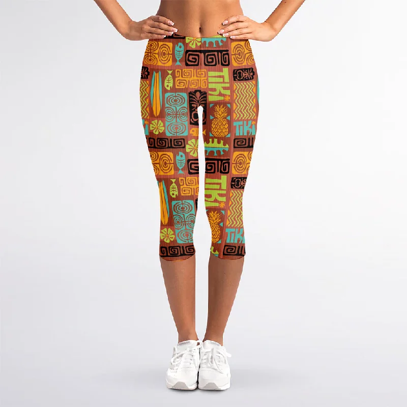 Ethnic Tiki Pattern Print Women's Capri Leggings