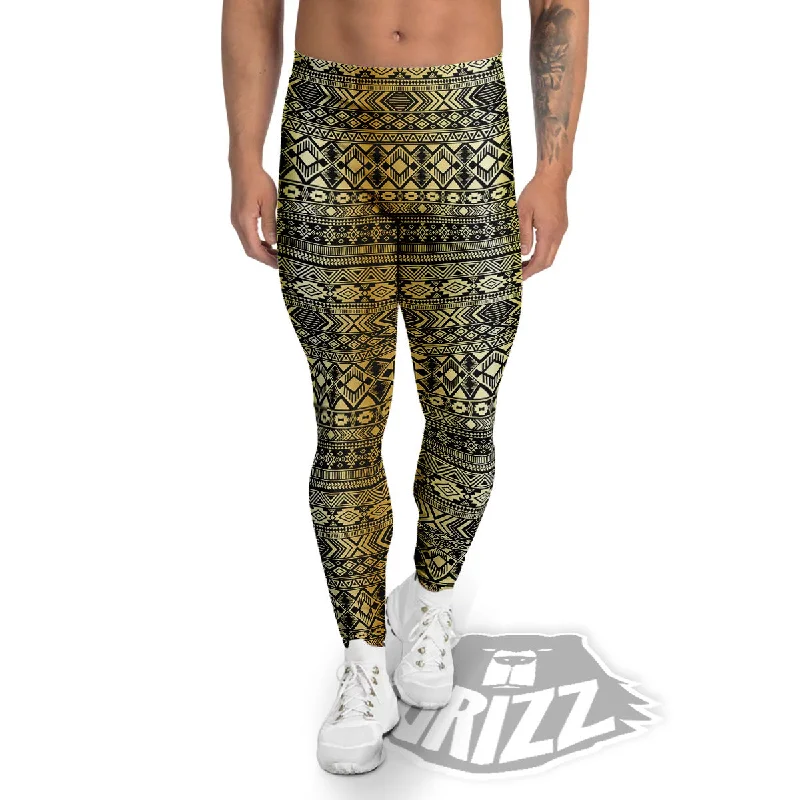 Clearance Event Ethnic Tribal Gold African Print Pattern Men's Leggings