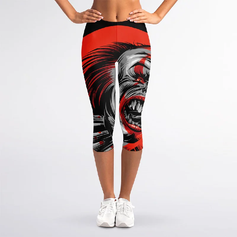 Evil Clown Print Women's Capri Leggings