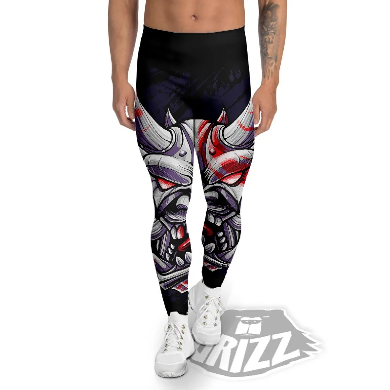 Price Slash Evil Samurai Mask Print Men's Leggings