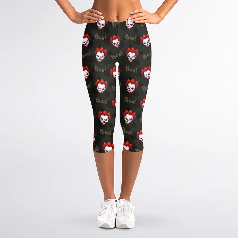 Evil Scary Clown Pattern Print Women's Capri Leggings