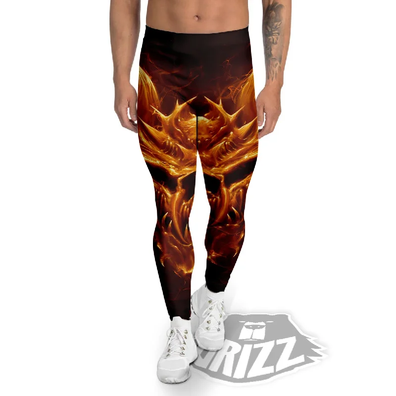 Price Drop Evil Skull Flaming Print Men's Leggings