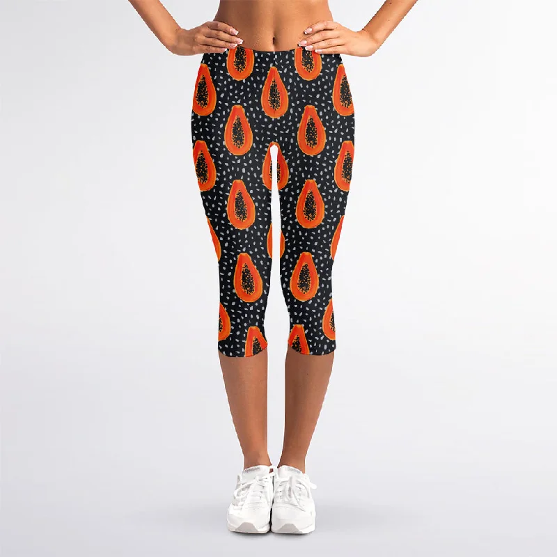 Exotic Papaya Pattern Print Women's Capri Leggings