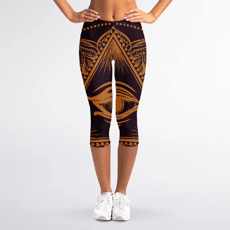 Eye of Providence Mandala Print Women's Capri Leggings