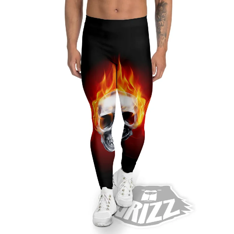 New Deals Fire Wings With Flaming Skull Print Men's Leggings