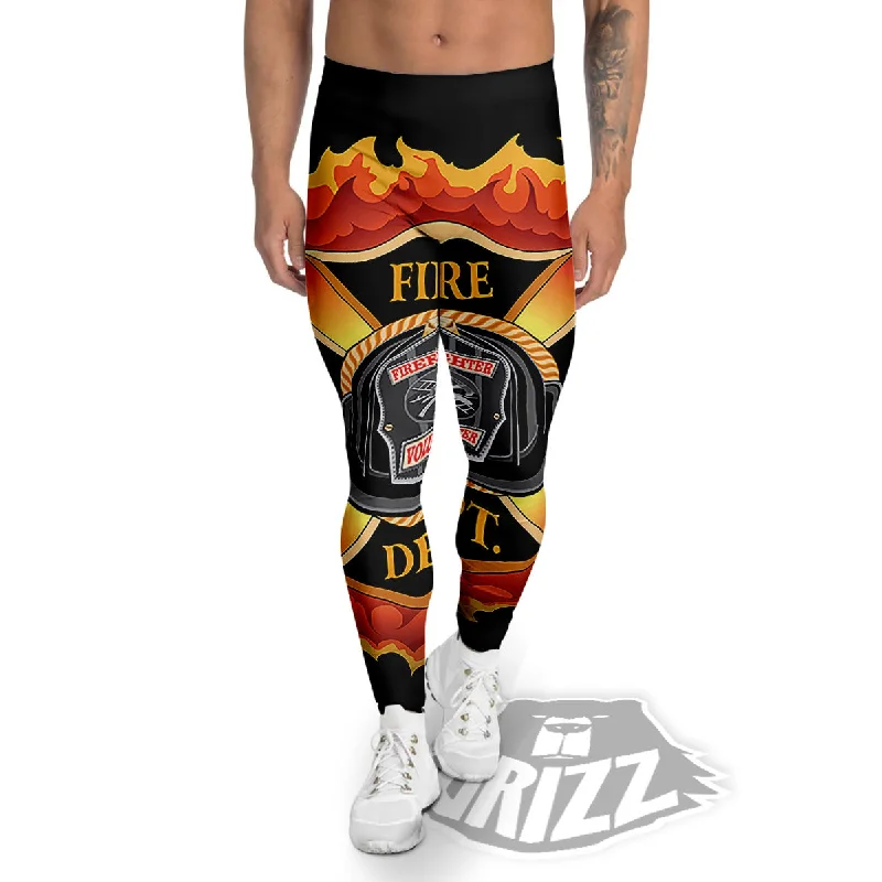 Low Prices Firefighter Emblem Flaming Print Men's Leggings