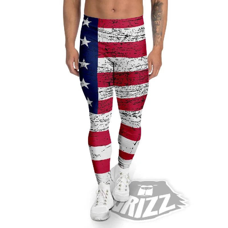 Can't Miss Flag USA Grunge Print Men's Leggings
