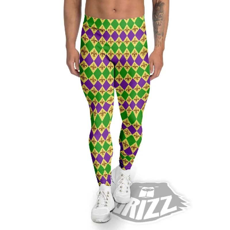 Price Drop Fleur De Lis Mardi Gras Print Pattern Men's Leggings