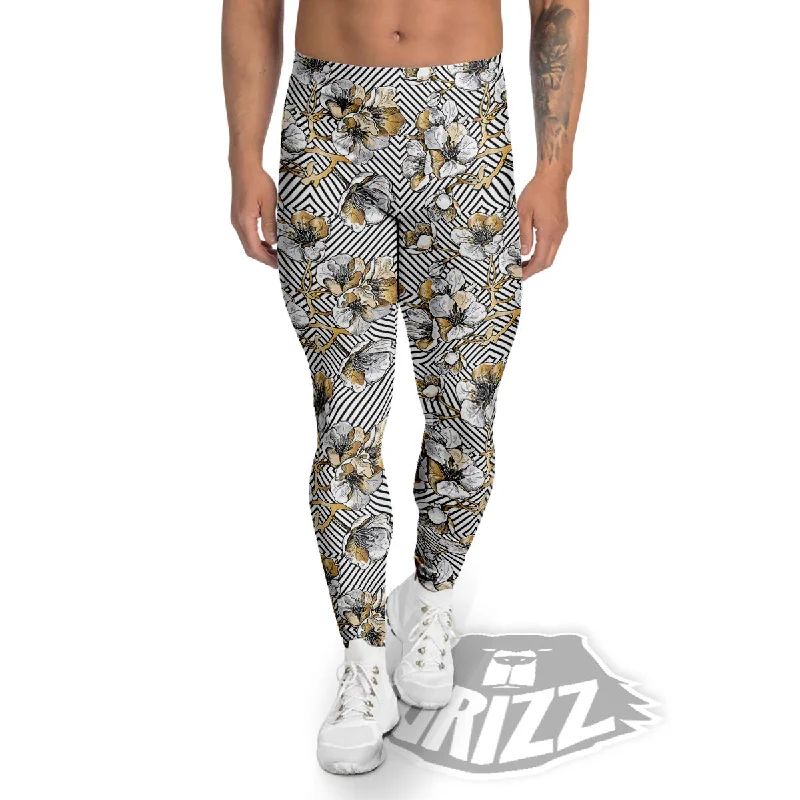 Deal of the Week Floral Geometric Japanese Print Pattern Men's Leggings