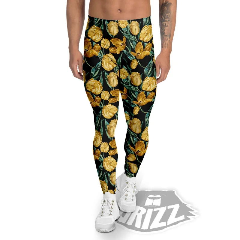 Value Deals Floral Yellow And Gold Print Men's Leggings