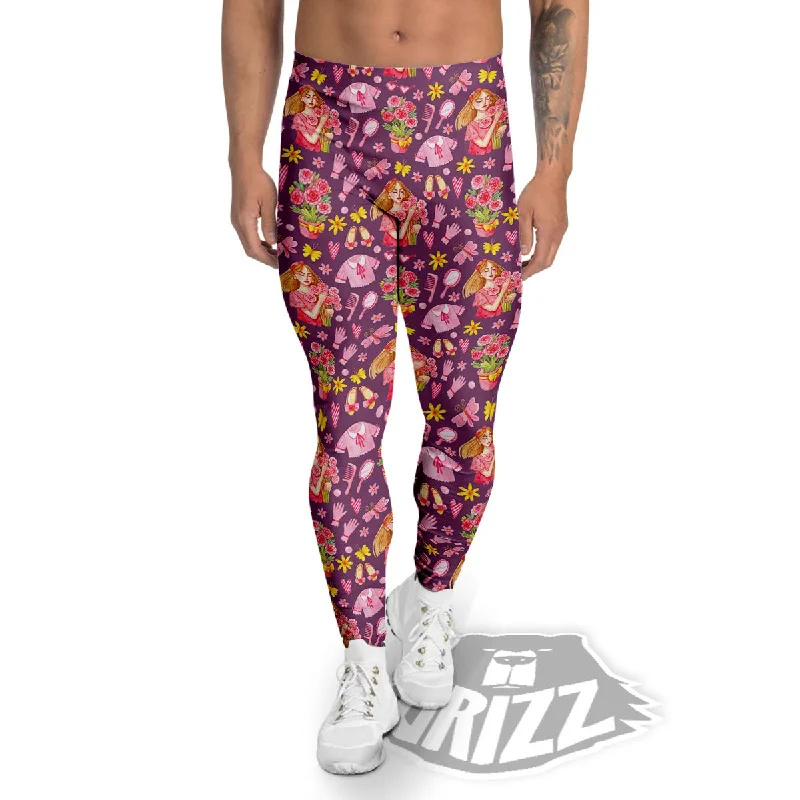 Stock Clearance Flower And Girly Print Pattern Men's Leggings