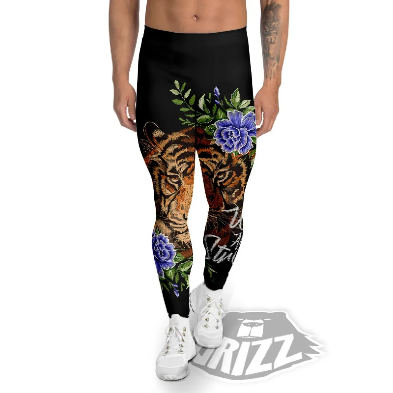 Special Discount Flower And Tiger Embroidery Print Men's Leggings