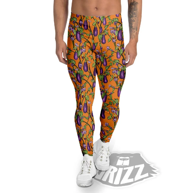 Crazy Deals Flowers And Eggplant With Leaves Print Men's Leggings