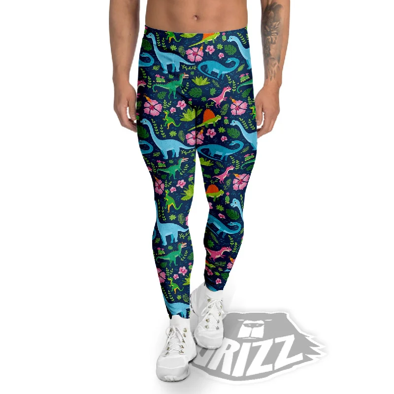 Bonus Savings Flowers And Leaves Cute Dino Print Men's Leggings