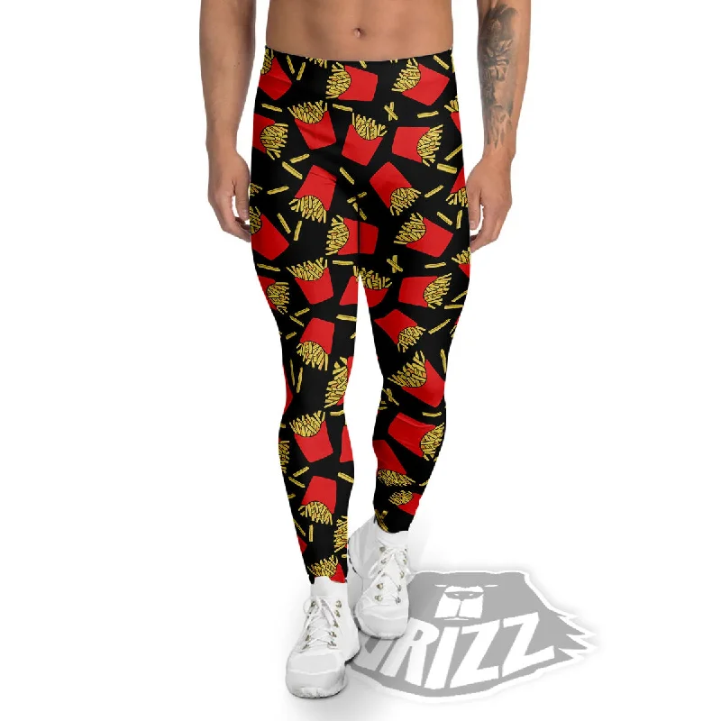 Stock Up and Save French Fries Doodle Print Pattern Men's Leggings