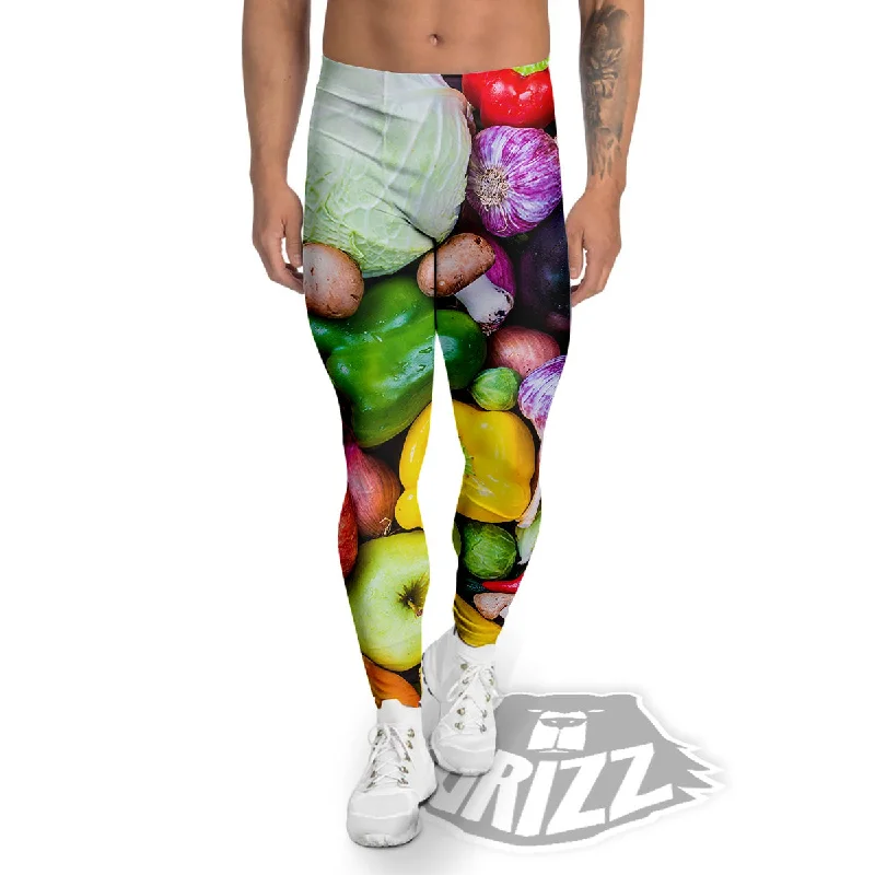 Holiday Sale Fresh Green Fruit And Vegetables Print Men's Leggings