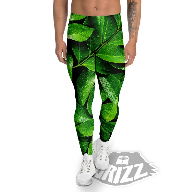 Hot Deal Fresh Leaf Green Print Men's Leggings