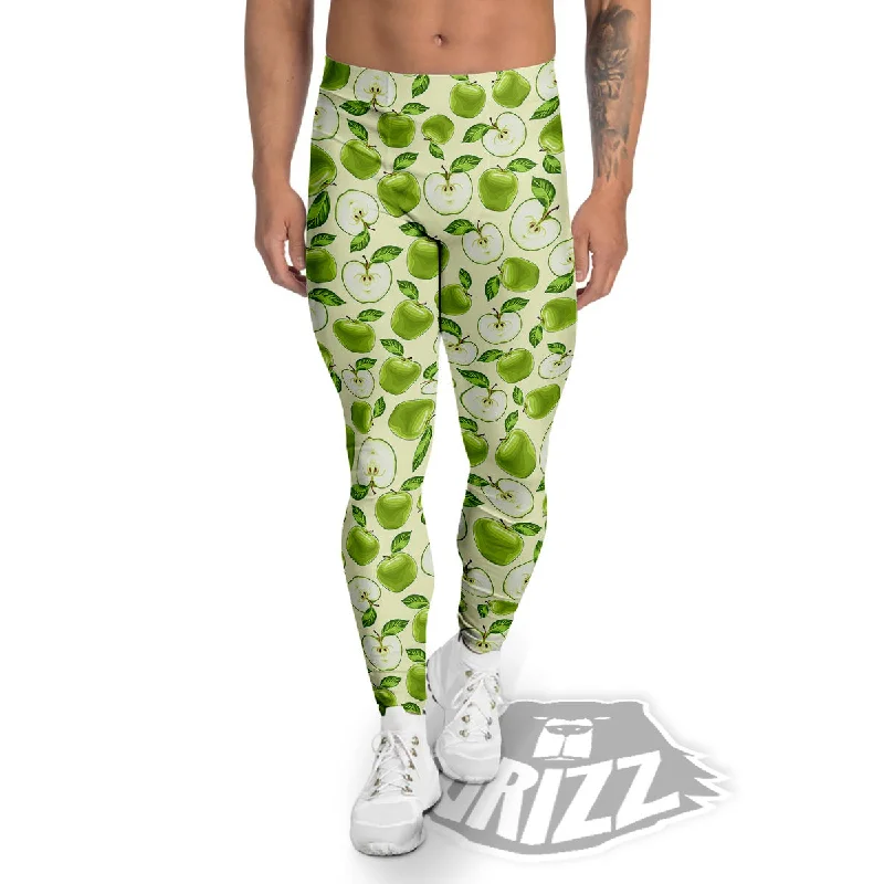 Price Cut Fruit Green Apple Print Pattern Men's Leggings