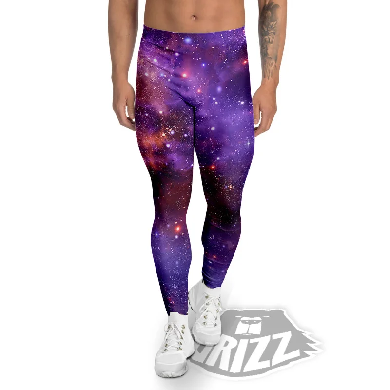 Deal Dash Galaxy Outer Space Dark Purple Print Men's Leggings