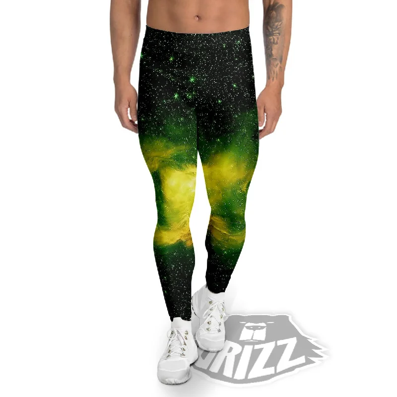 Fantastic Deals Galaxy Sparkle Green Print Men's Leggings