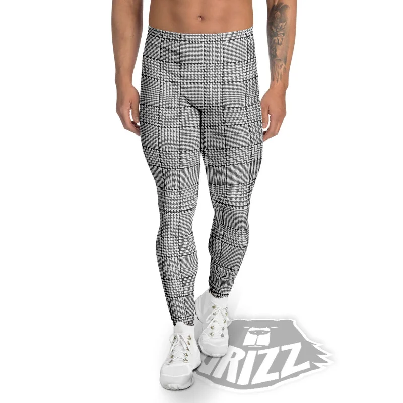 Final Markdown Gingham White And Grey Print Pattern Men's Leggings