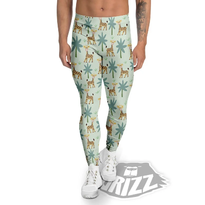 Giraffe Cartoon Print Pattern Men's Leggings