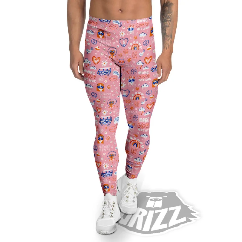 Deal Alert Girly Love And Peace Sign Print Pattern Men's Leggings
