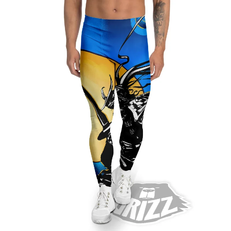 Golden Sun Samurai Blue Sky Print Men's Leggings