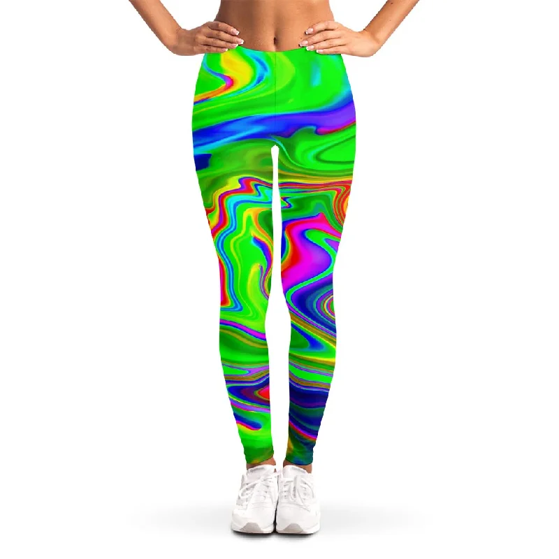 Special Savings Green Abstract Liquid Trippy Print Women's Leggings