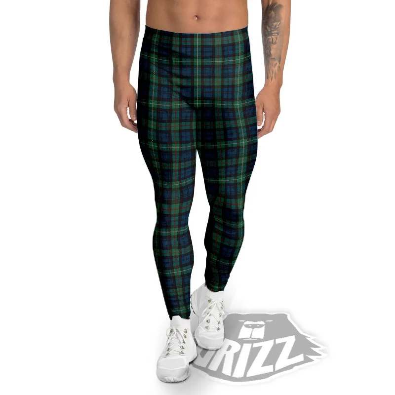 Green Blue And Red Line Tartan Print Pattern Men's Leggings