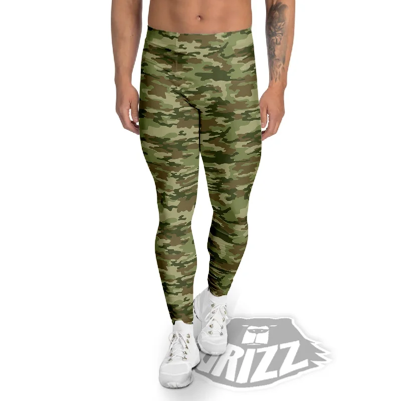 Green Camouflage Brown Print Men's Leggings