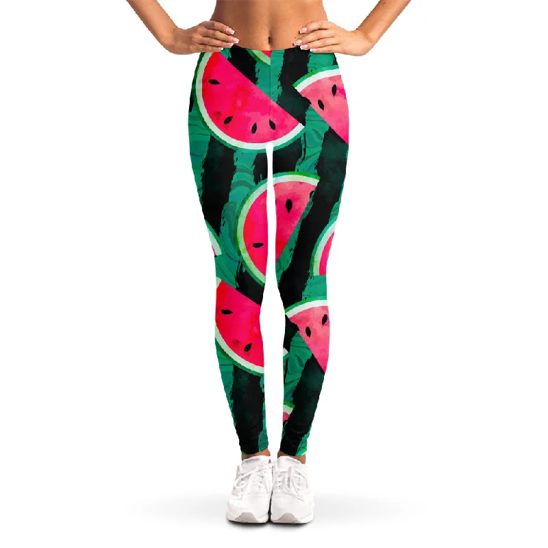 Today’s Deal Green Striped Watermelon Pattern Print Women's Leggings