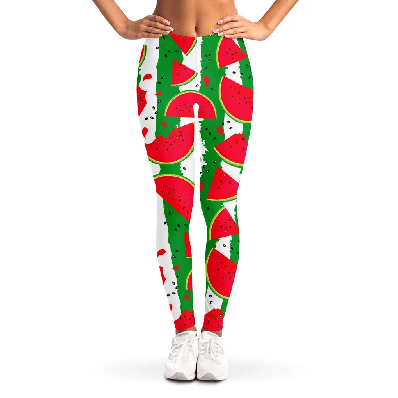 Take Advantage Green Stripes Watermelon Pattern Print Women's Leggings