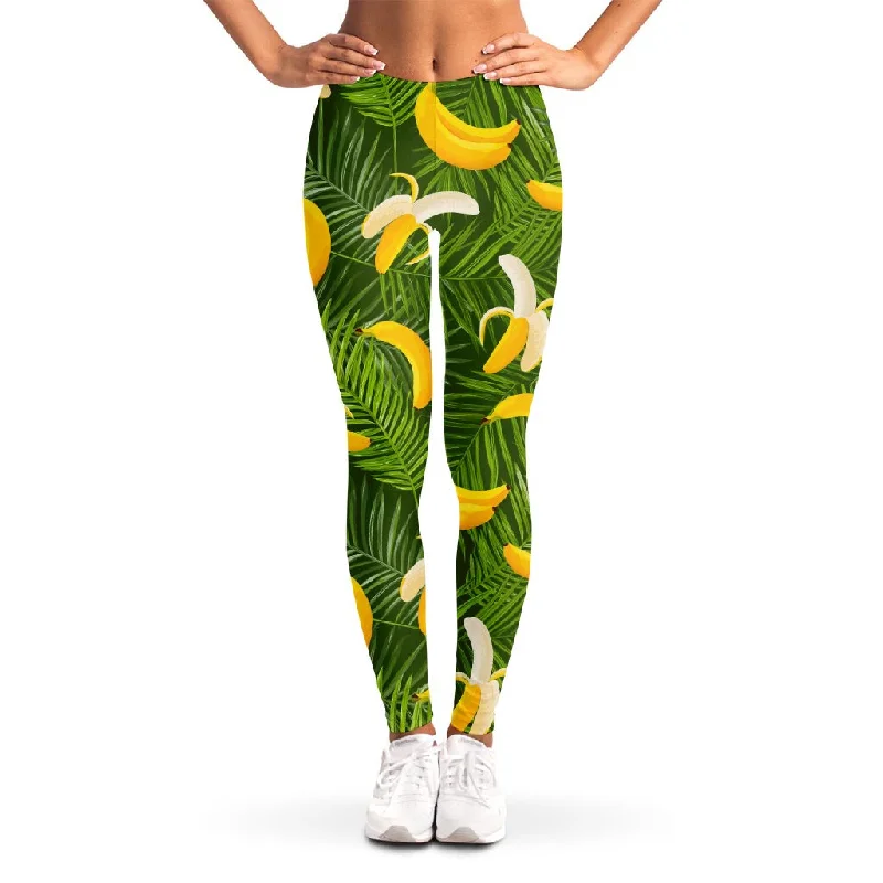 Super Bargain Green Tropical Banana Pattern Print Women's Leggings