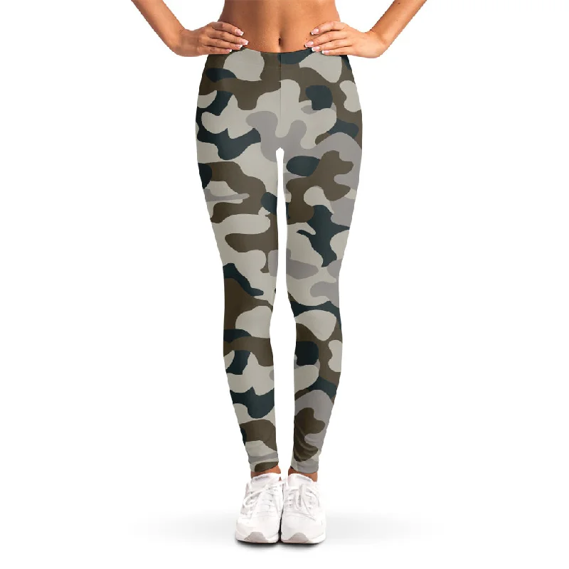 Markdowns Grey And Brown Camouflage Print Women's Leggings