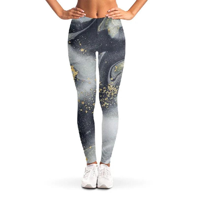 Markdowns Grey Gold Liquid Marble Print Women's Leggings