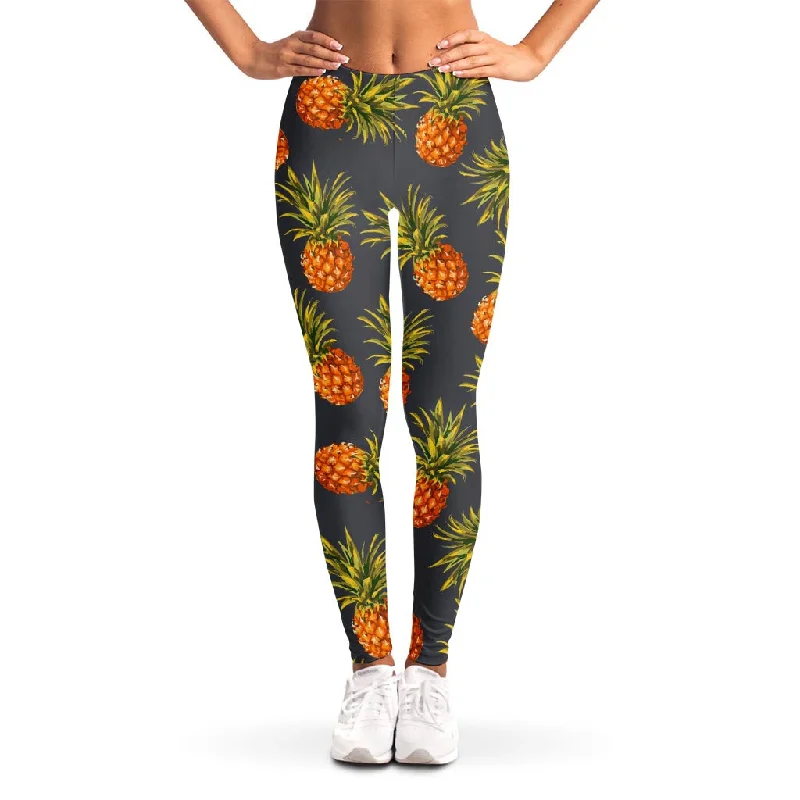 Hurry In Grey Watercolor Pineapple Pattern Print Women's Leggings