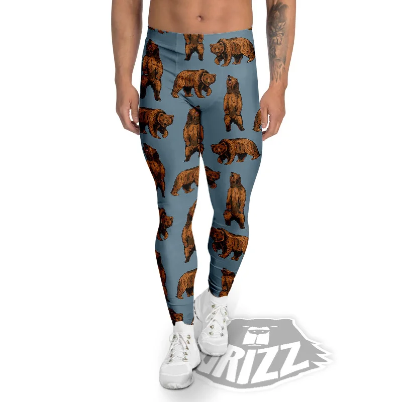 Super Bargain Grizzly Bear Print Pattern Men's Leggings