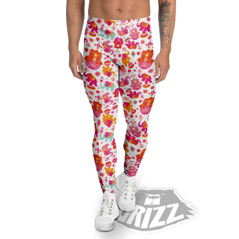 Major Savings Hamsa And Girly Elephant Print Pattern Men's Leggings