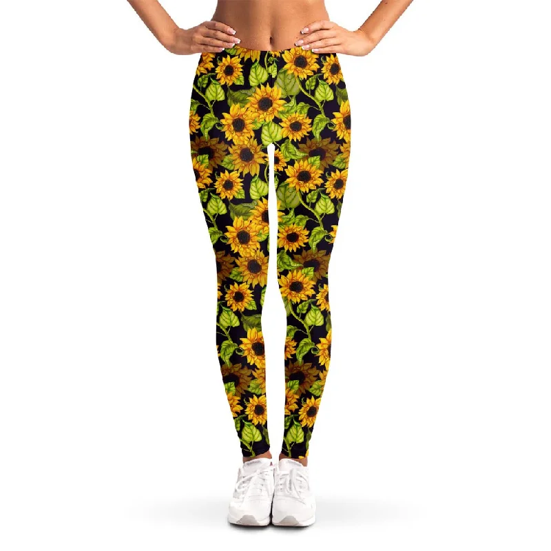 Final Markdown Hand Drawn Sunflower Pattern Print Women's Leggings
