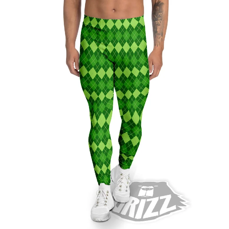 Deep Discounts Harlequin Green Print Pattern Men's Leggings