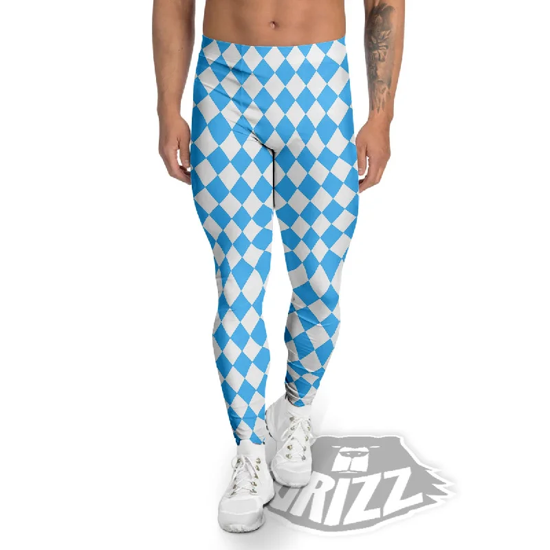 Harlequin White And Blue Print Pattern Men's Leggings