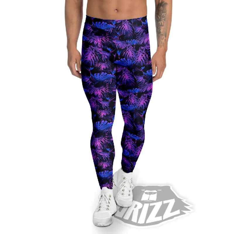 Can't Miss Hawaiian Tropical Dark Purple Print Pattern Men's Leggings