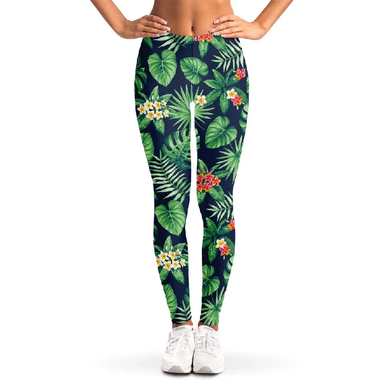 Discount Extravaganza Hawaiian Tropical Leaves Pattern Print Women's Leggings
