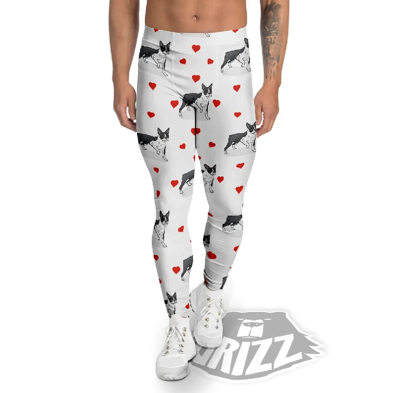 Heart Bull Terrier Print Pattern Men's Leggings