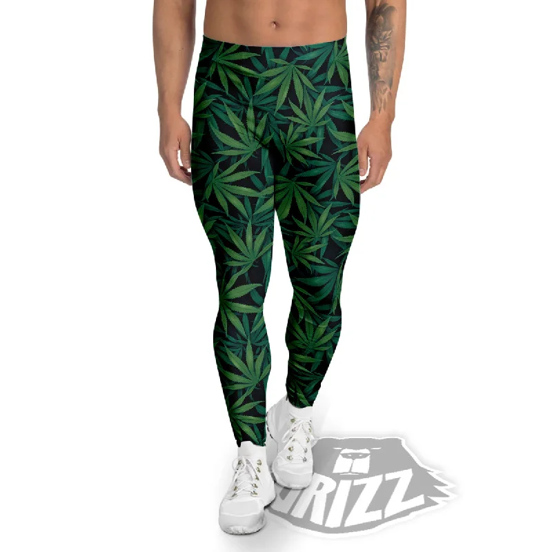Online Specials Hemp Dark Green Print Pattern Men's Leggings