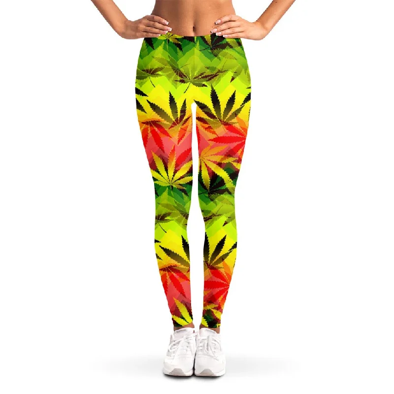 Bargain Bin Hemp Leaf Reggae Pattern Print Women's Leggings