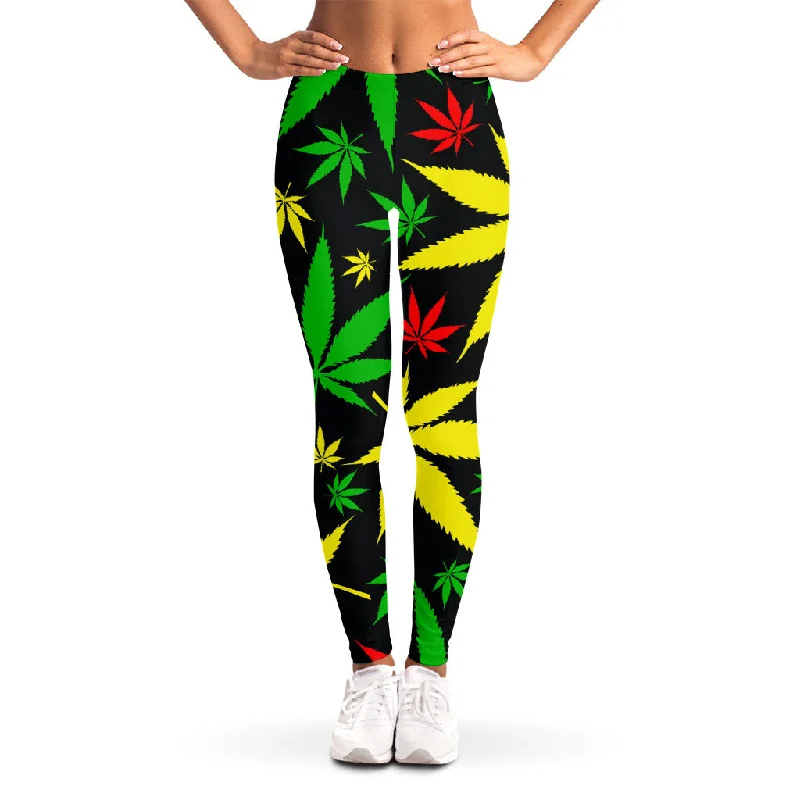 Overstock Sale Hemp Leaves Reggae Pattern Print Women's Leggings