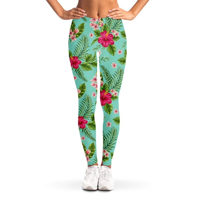Sneak Peek Sale Hibiscus Plumeria Flowers Pattern Print Women's Leggings