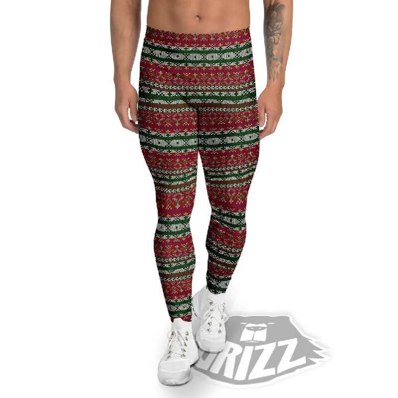 Holiday Knitted Christmas Print Pattern Men's Leggings